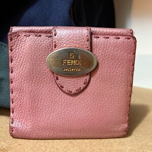 Authentic Rare Fendi Selleria Rose Pink Leather Compact Wallet